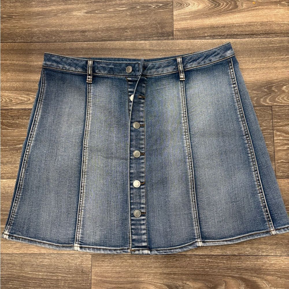 Faded Glory Blue Pleated Button Mini Skirt Size 16 NWOT